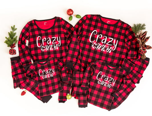 Crazy Crew Plaid Family Christmas Pajamas - matching christmas pjs -  funny christmas jammies - matching family christmas pajamas