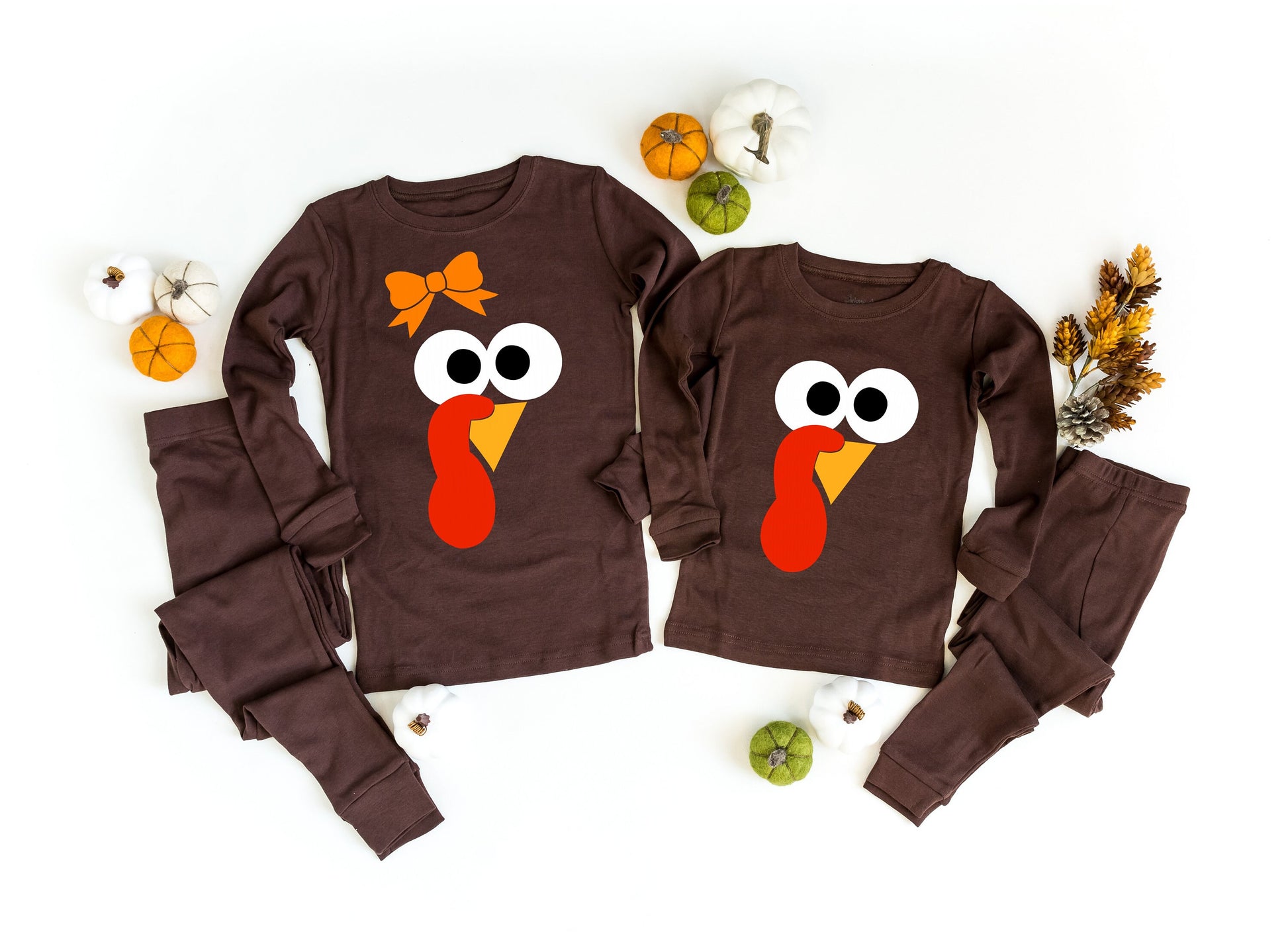 Turkey Face Thanksgiving Pajamas - cute thanksgiving family pajamas - matching fall pjs -  fall pajamas for the family - turkey pajamas