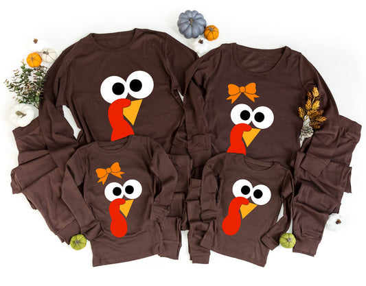 Turkey Face Thanksgiving Pajamas - cute thanksgiving family pajamas - matching fall pjs -  fall pajamas for the family - turkey pajamas