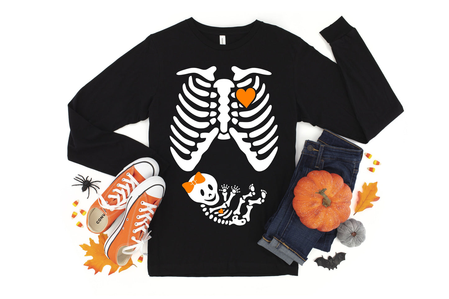 Skeleton Maternity Halloween long sleeve t-shirt - halloween pregnancy shirt - halloween t-shirt - pregnancy announcement - halloween baby