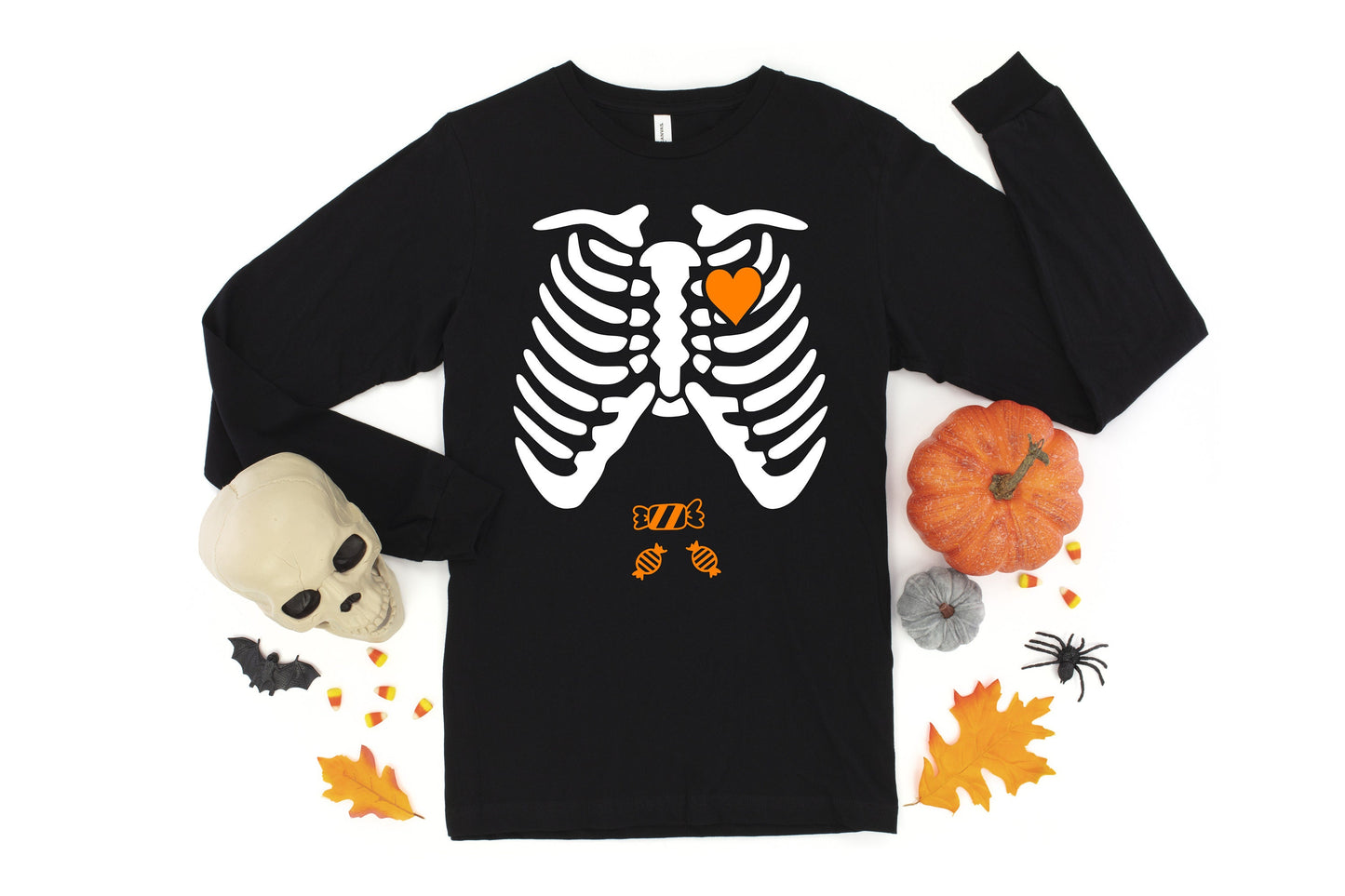Skeleton Halloween long sleeve t-shirt - halloween candy shirt - halloween t-shirt