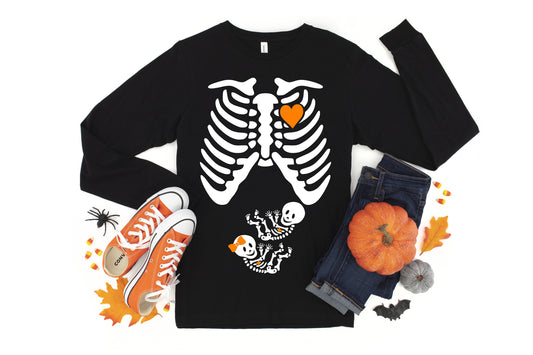 TWINS LONG SLEEVE Skeleton Maternity Halloween t-shirt - halloween pregnancy shirt - halloween t-shirt - pregnancy announcement - halloween