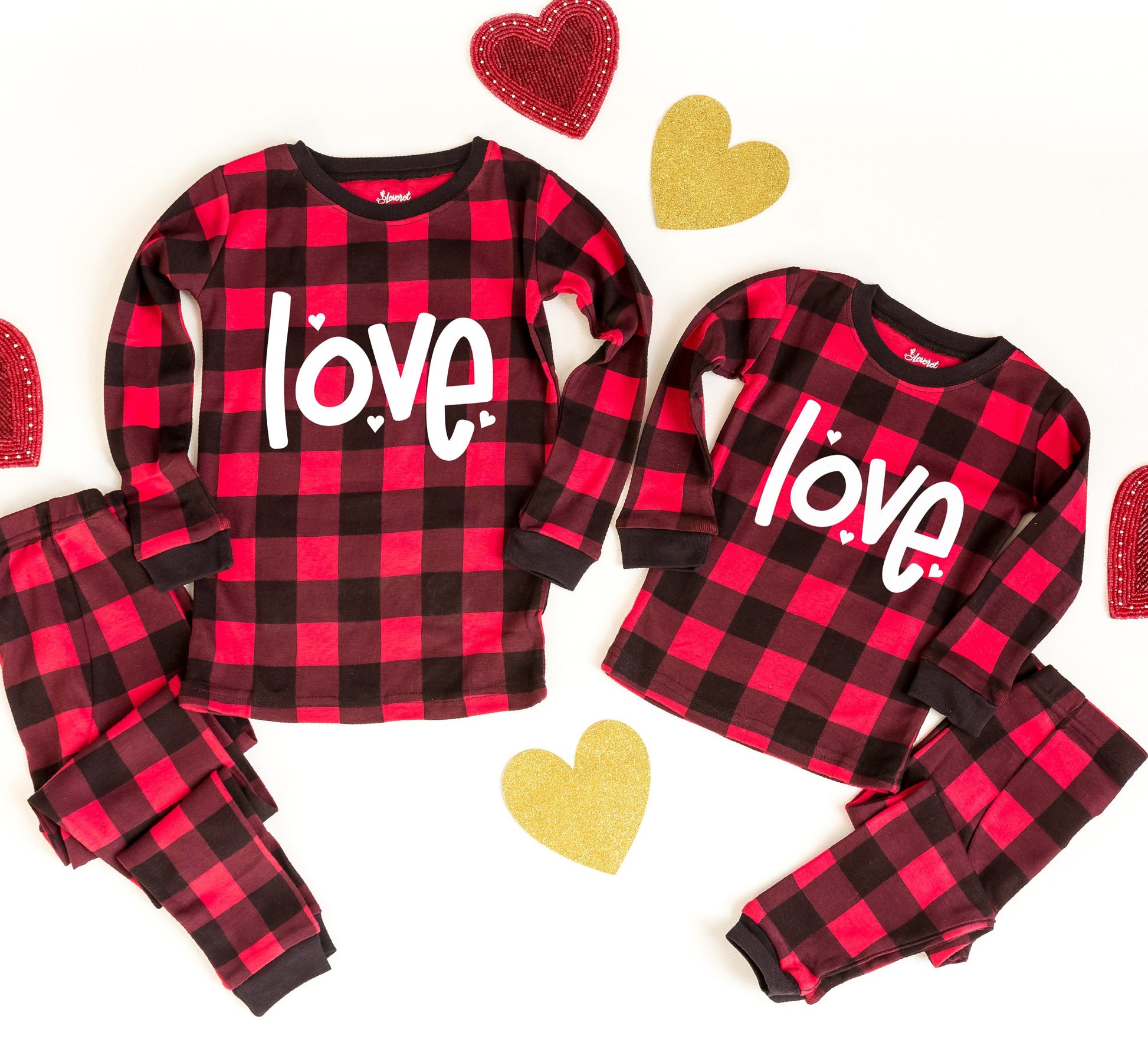 Love Buffalo Plaid Valentines Pajamas, matching family pjs, valentines pajamas for the family, dog pajamas, family pajamas, valentines day