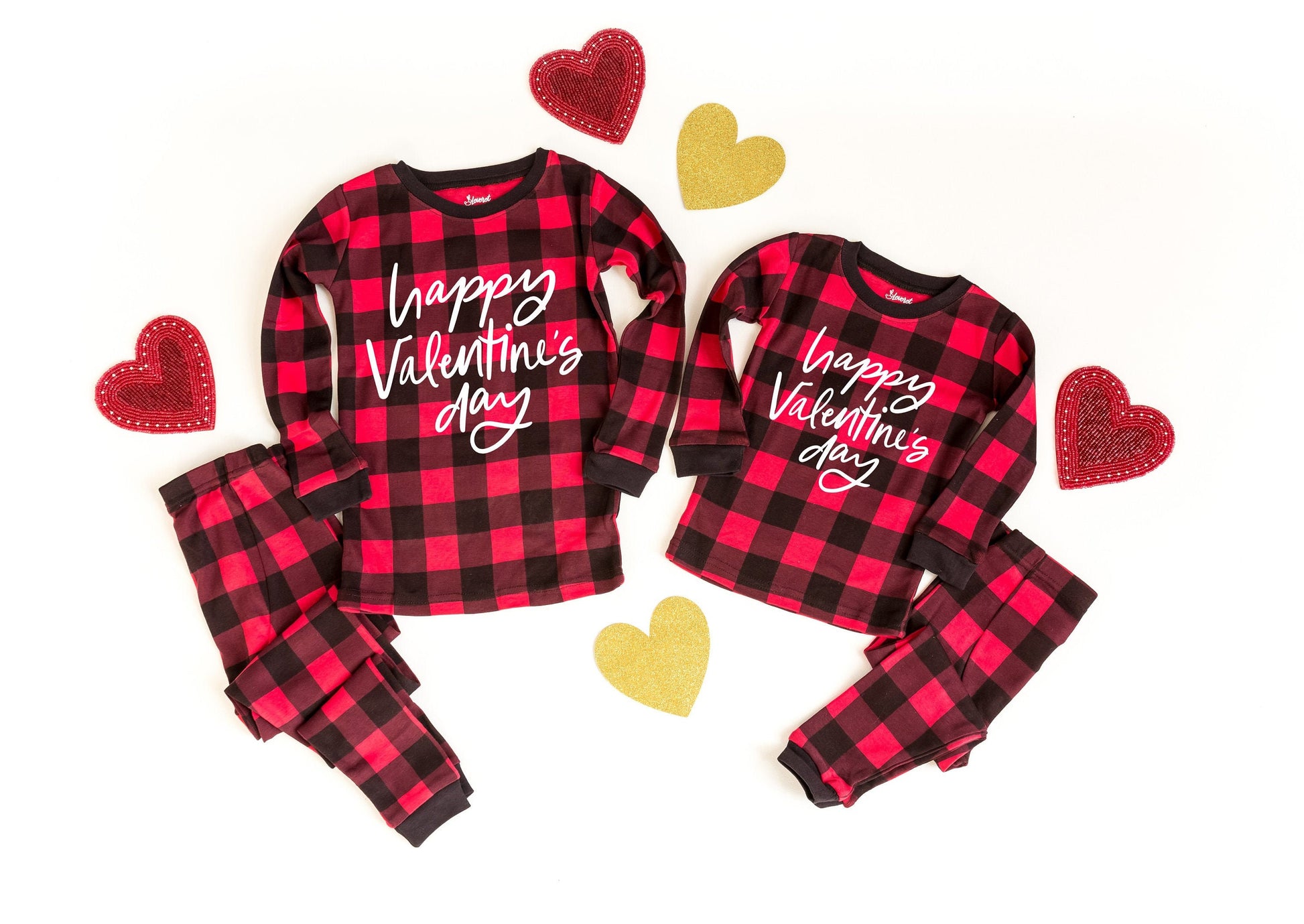 Happy Valentines Day Buffalo Plaid Pajamas, mommy and me pjs, valentines pajamas for the family, dog pajamas, family pajamas, valentines day