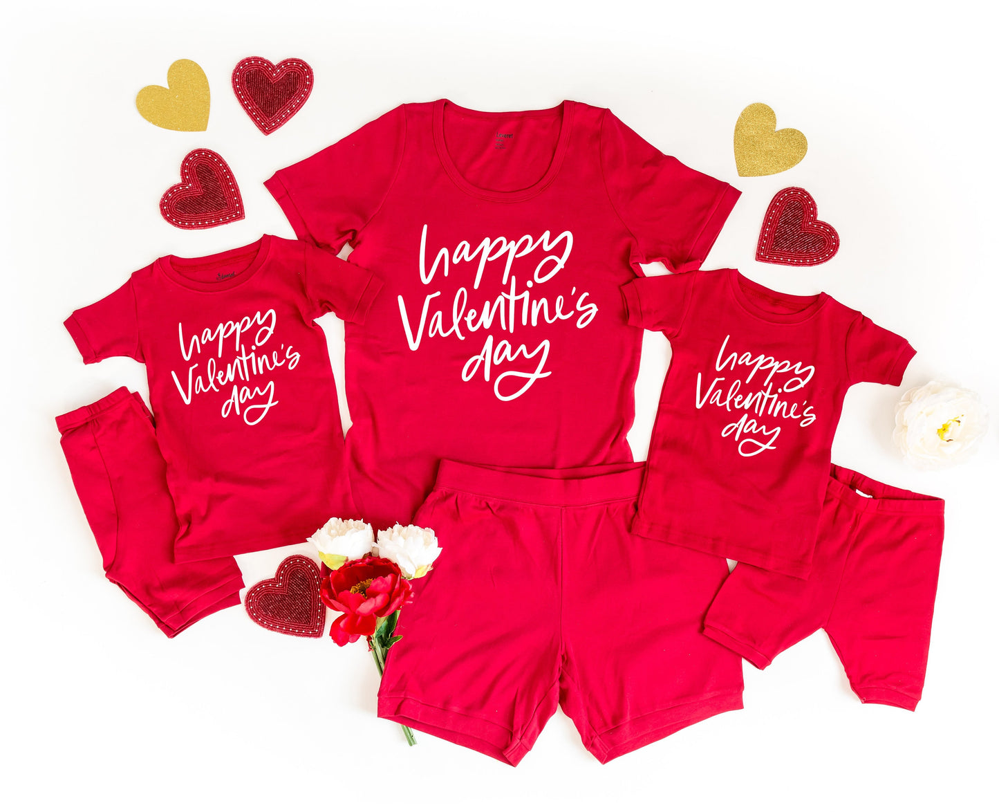 Happy Valentines Day Red Shorts Pajamas - toddler girl pjs - womens shorts set - girls valentines pajamas - mommy and me pajamas
