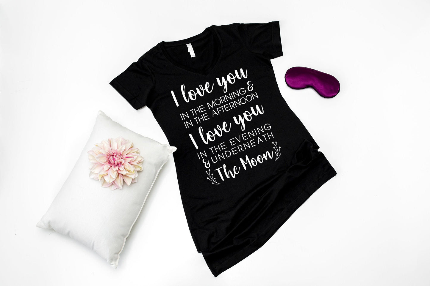 I Love You in The Morning V-neck Night Shirt - nighty - sleep shirt - long night shirt - women's pajamas - lounge shirt