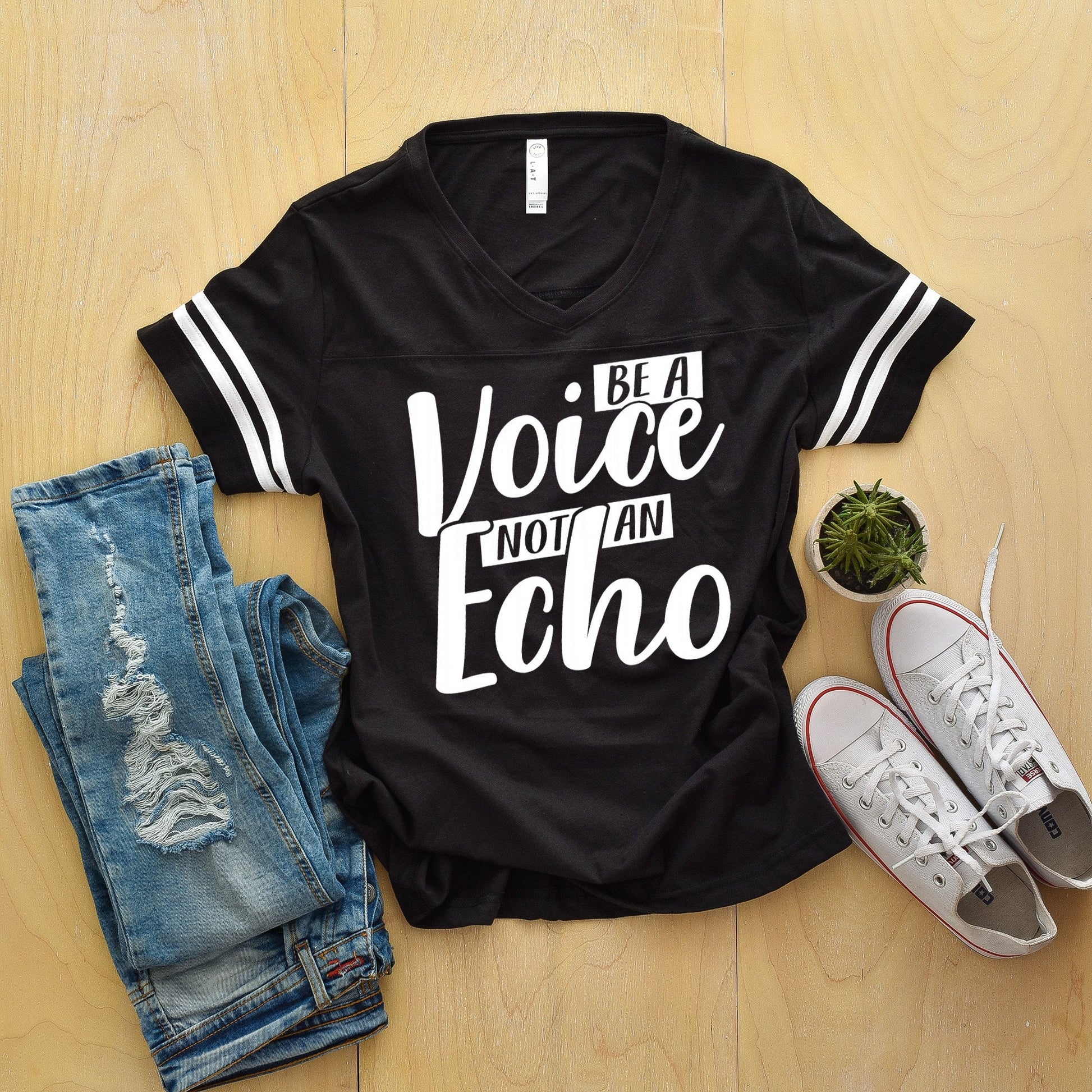 Be a Voice Not an Echo Football Style Women's t-shirt - Protest shirt - Activist shirt - Equality shirt - Women's Rights Shirt