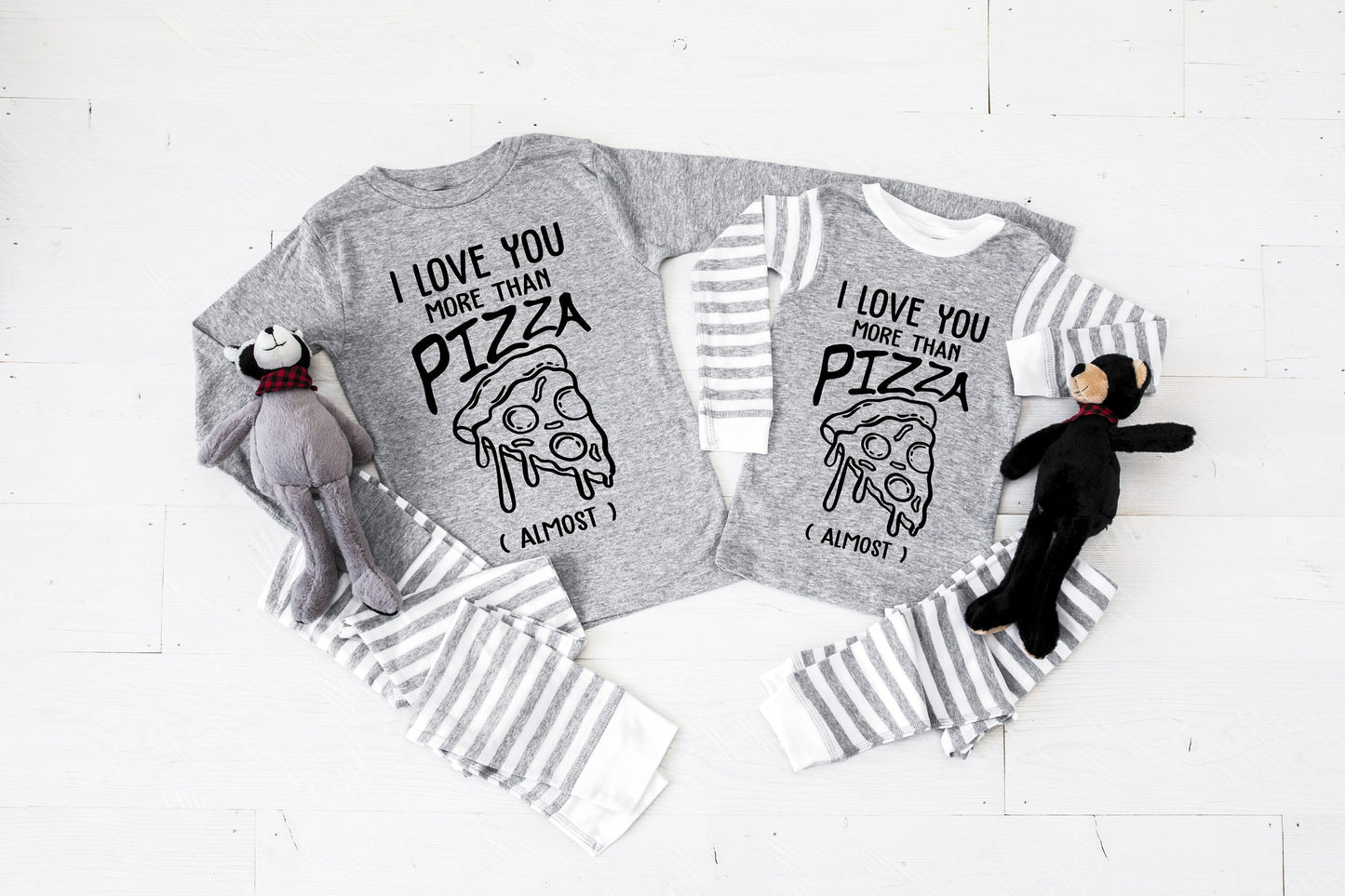 I Love You More Than Pizza Gray Pajamas - kids christmas pjs - valentines pajamas - kids pajamas - family pajamas - pajama set