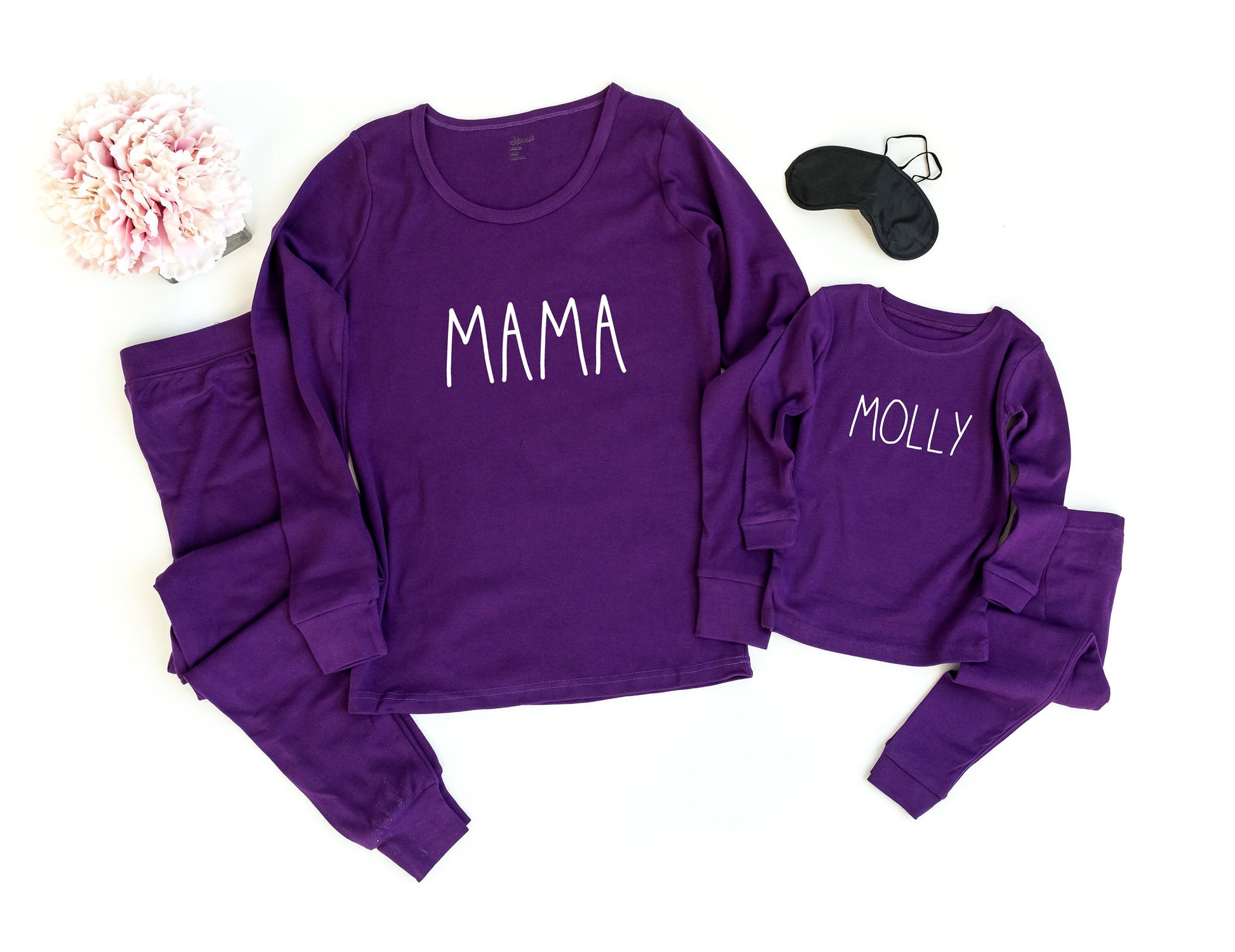 Personalized Purple Pajamas, mommy and me pjs, sleepover pajamas, dog pajamas, family pajamas, mother's day pajamas