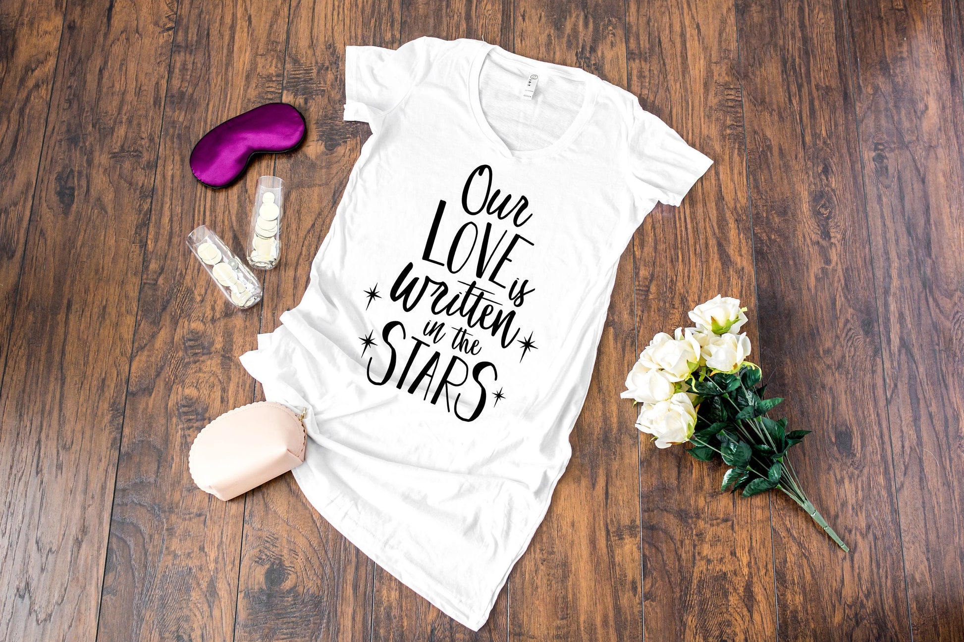 Our Love is Written in the Stars V-neck Night Shirt - nighty - sleep shirt - long night shirt - women's pajamas - lounge shirt