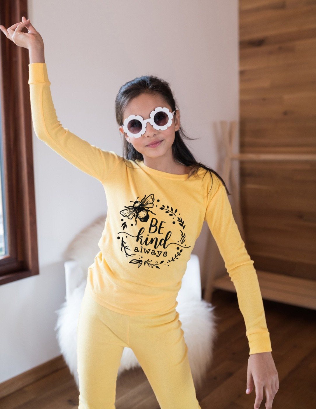 Be Kind Always Pajamas, matching family pjs, kindness pajamas, dog pajamas, bumble bee pajamas, family photoshoot pajamas