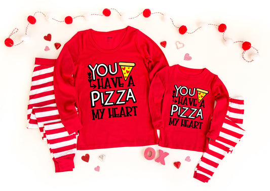 You Have a Pizza My Heart Red Striped Pajamas,  pajamas for the family, dog pajamas, mommy and me pajamas, valentines day