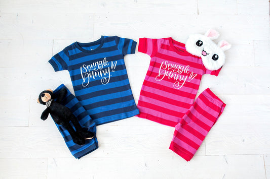 Snuggle Bunny Striped Shorts Easter Pajamas - toddler easter pjs - boys easter pjs - girls easter pajamas - pink or blue - shorts pajama set
