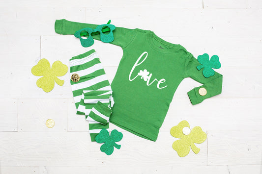 Love Shamrock Green Striped St Patrick's Day Pajamas - Kids, Adults and Dog Sizes, toddler st patty's pjs - baby st patty's pjs