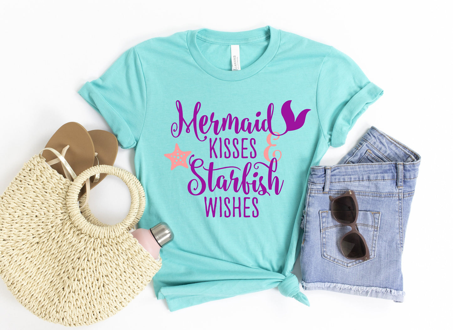 Mermaid Kisses and Starfish Wishes t-shirt - Mermaid Birthday Party Shirt - Mermaid Mom Shirt - Women's Mermaid Shirt - Mermaid Gift