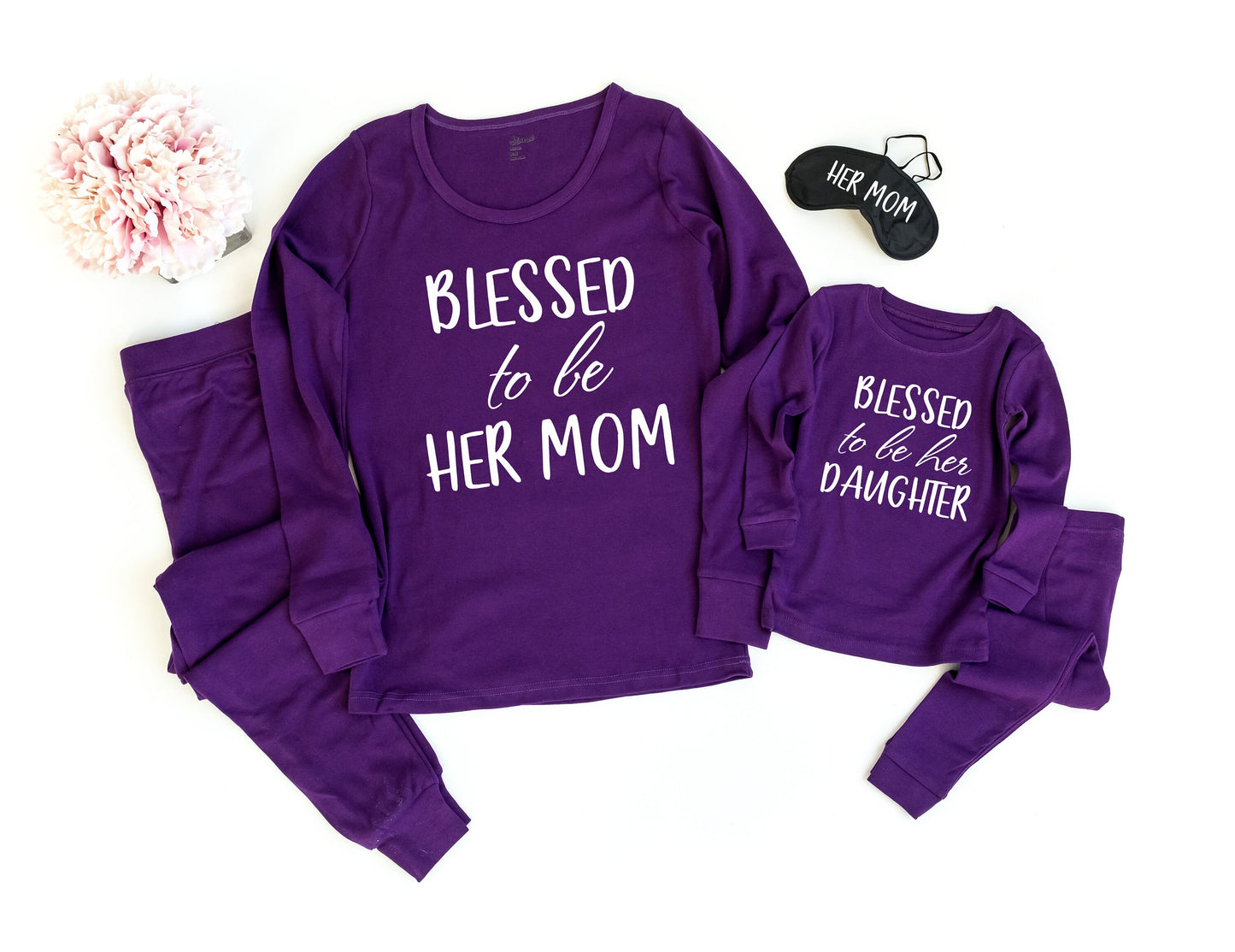 Blessed to be her Mom and Daughter Purple Pajamas, mommy and me pjs, sleepover pajamas, family pajamas, mother's day pajamas