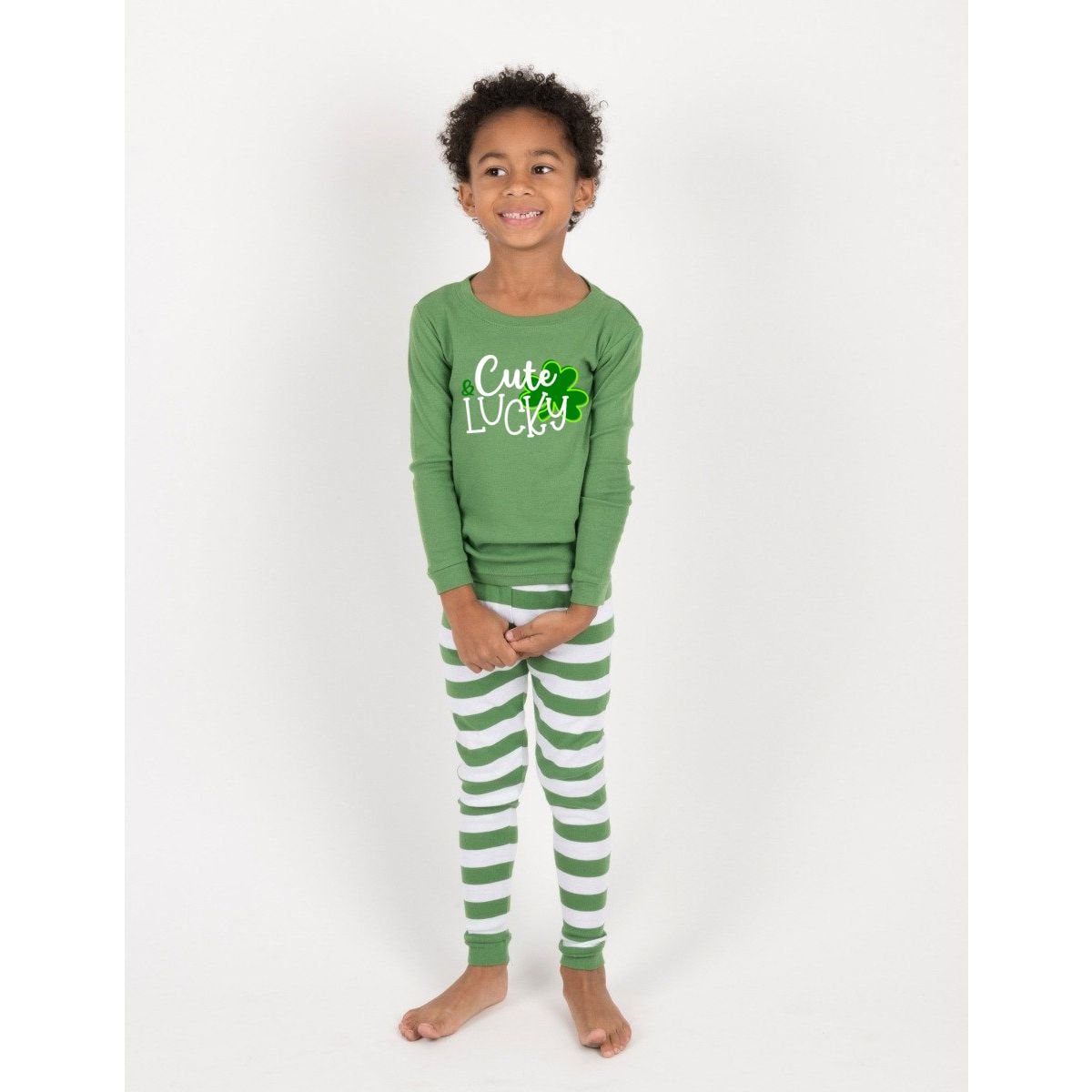Cute and Lucky Green Striped St Patrick's Day Pajamas - Kids, Adults and Dog Sizes, toddler st patty's pjs - baby st patty's pjs