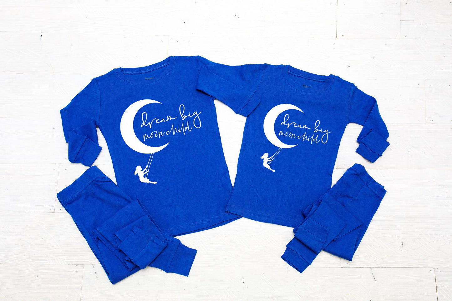 Dream Big Moon Child Blue Pajamas, matching family pjs, girls pajamas, gift for granddaughter, toddler girl pajamas