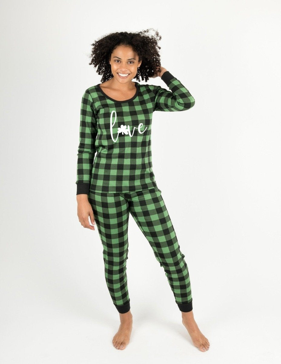 Love Shamrock Green Plaid St Patrick's Day Pajamas - Kids, Adults and –  Twinkle Twinkle Tees
