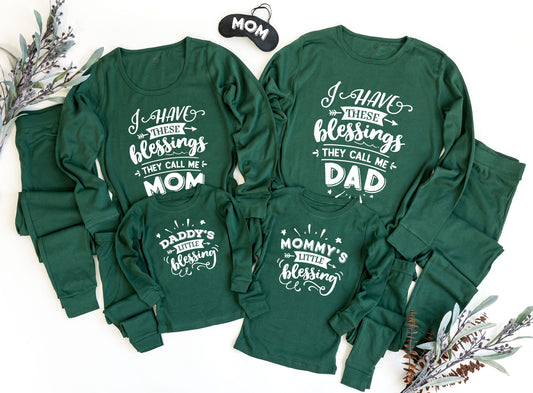 Little Blessings Family Matching Pajamas - custom family pajamas - mommy's little blessing - daddy's little blessing - little blessings