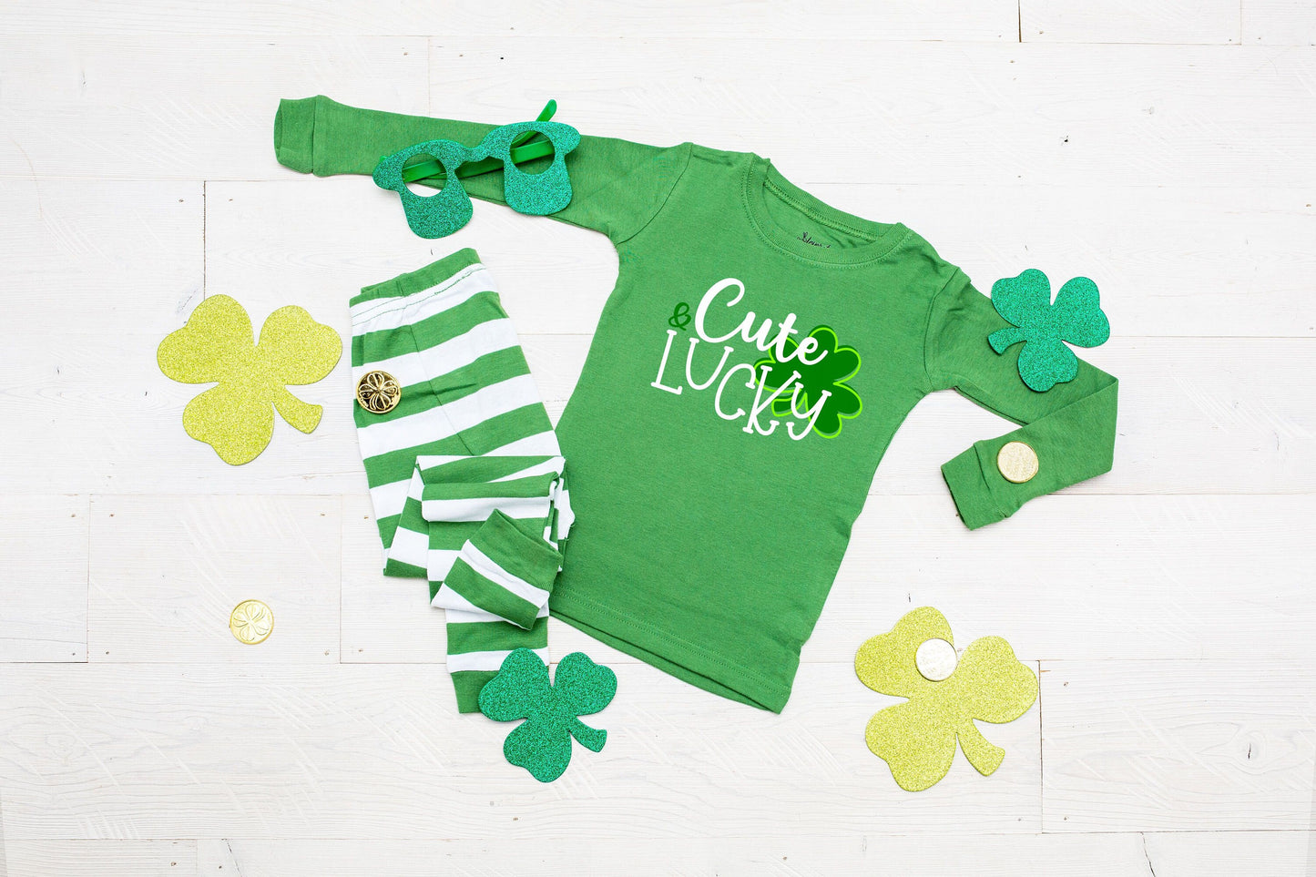 Cute and Lucky Green Striped St Patrick's Day Pajamas - Kids, Adults and Dog Sizes, toddler st patty's pjs - baby st patty's pjs