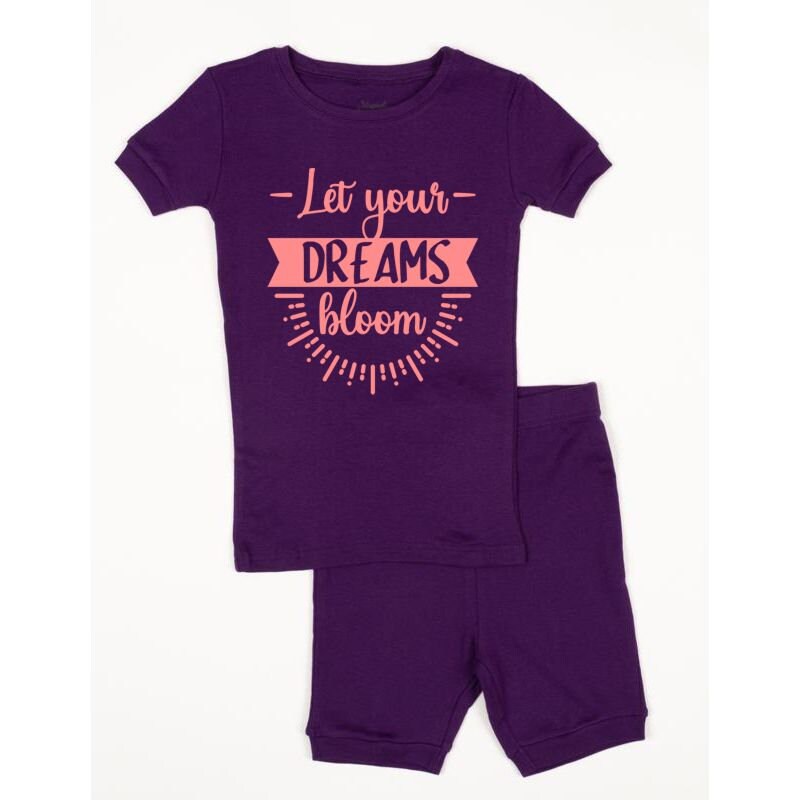 Let Your Dreams Bloom Pajamas - Purple Shorts Toddler and Youth - Girls Spring Pajamas - Girls Summer Pajamas - Spring Toddler Pajamas