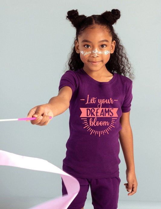 Let Your Dreams Bloom Pajamas - Purple Shorts Toddler and Youth - Girls Spring Pajamas - Girls Summer Pajamas - Spring Toddler Pajamas