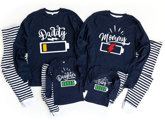 Battery Matching Family Navy Striped Baby, Toddler or Kids Pajamas - toddler pajamas - matching family pajamas - matching pajamas