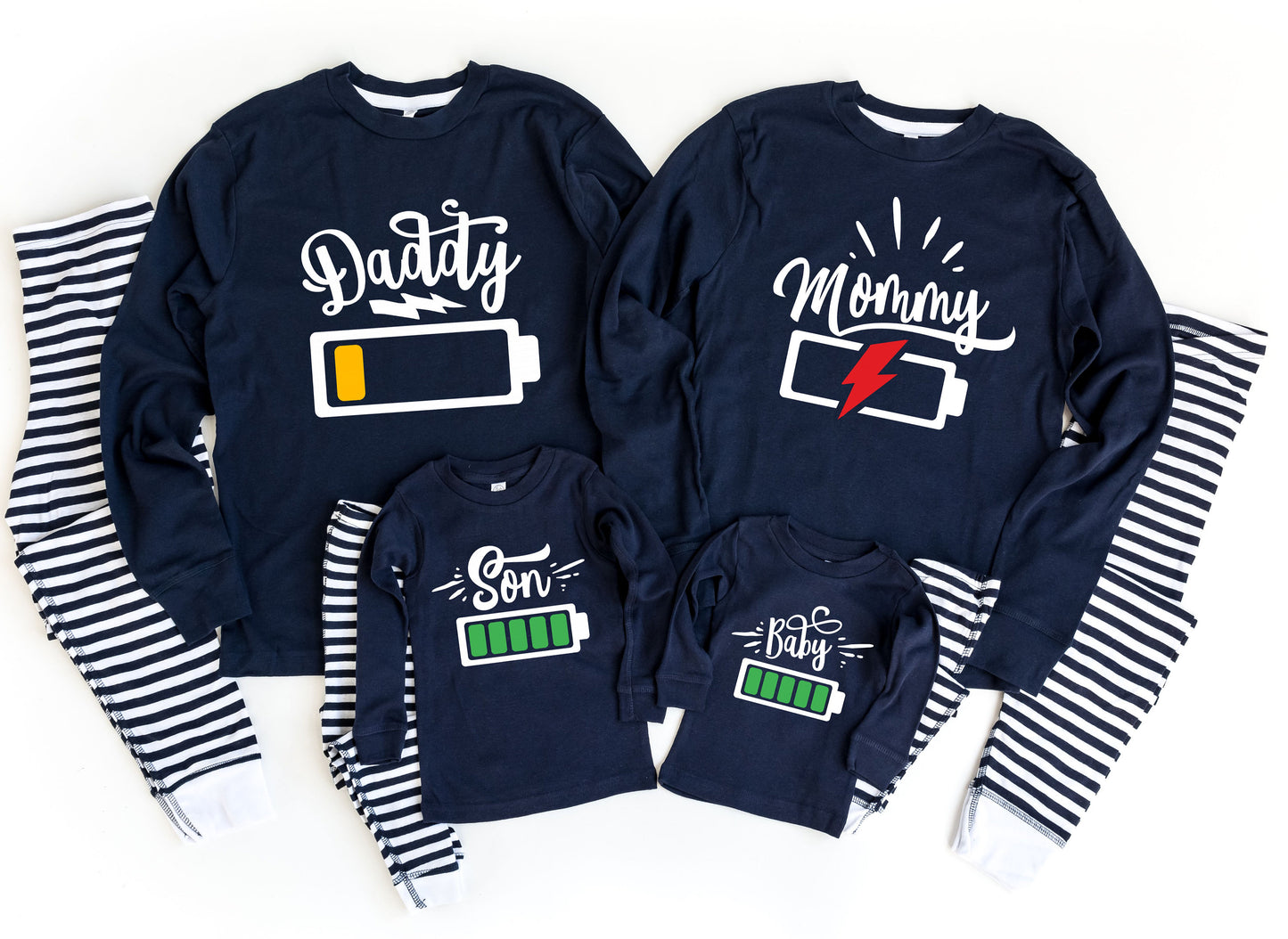 Battery Matching Family Navy Striped Baby, Toddler or Kids Pajamas - toddler pajamas - matching family pajamas - matching pajamas