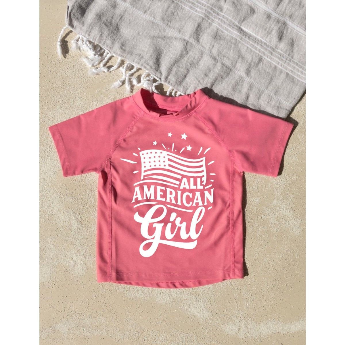 All American Girl Toddler Rashguard Swimwear UV Protection +50 - Kids 4th of July Swimsuit - Toddler Girl Rash Guard - Baby Girl Swimsuit
