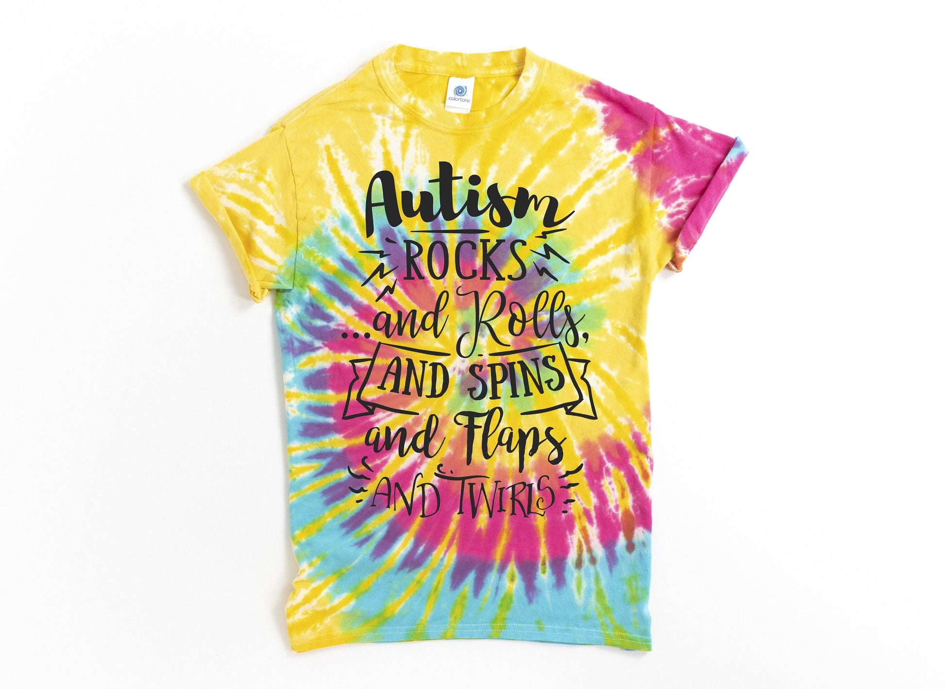 Autism Rocks and Rolls Tie Dye unisex t-shirt - Kids and Adults Sizes - Autism Awareness Shirt - Autism Support - Autism Kids Shirt