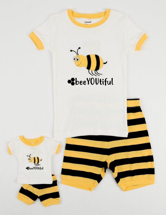 BeeYOUtiful Shorts Toddler and Youth Pajamas - Matching Doll Pajamas - Spring Pajamas - Bumble Bee Pajamas - Spring Pajamas for Toddler