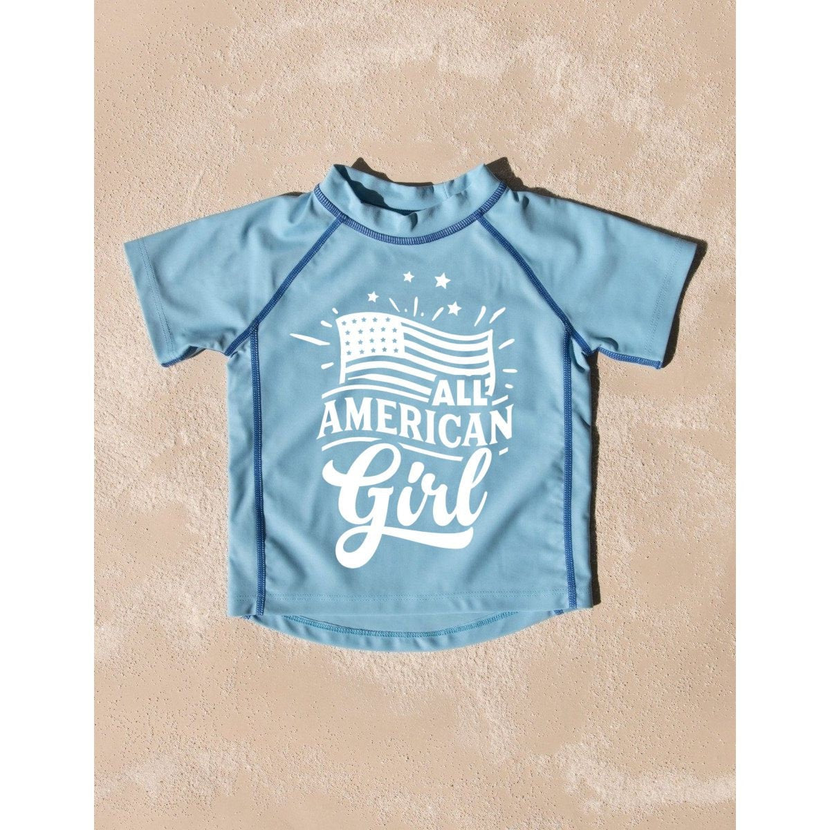 All American Girl Toddler Rashguard Swimwear UV Protection +50 - Kids 4th of July Swimsuit - Toddler Girl Rash Guard - Baby Girl Swimsuit
