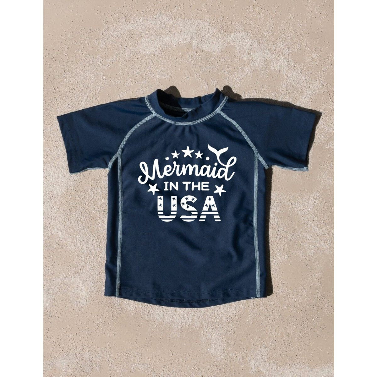 Mermaid in the USA Toddler Rashguard Swimwear UV Protection +50 - Kids 4th of July Swimsuit - Toddler Girl Rash Guard - Baby Girl Swimsuit