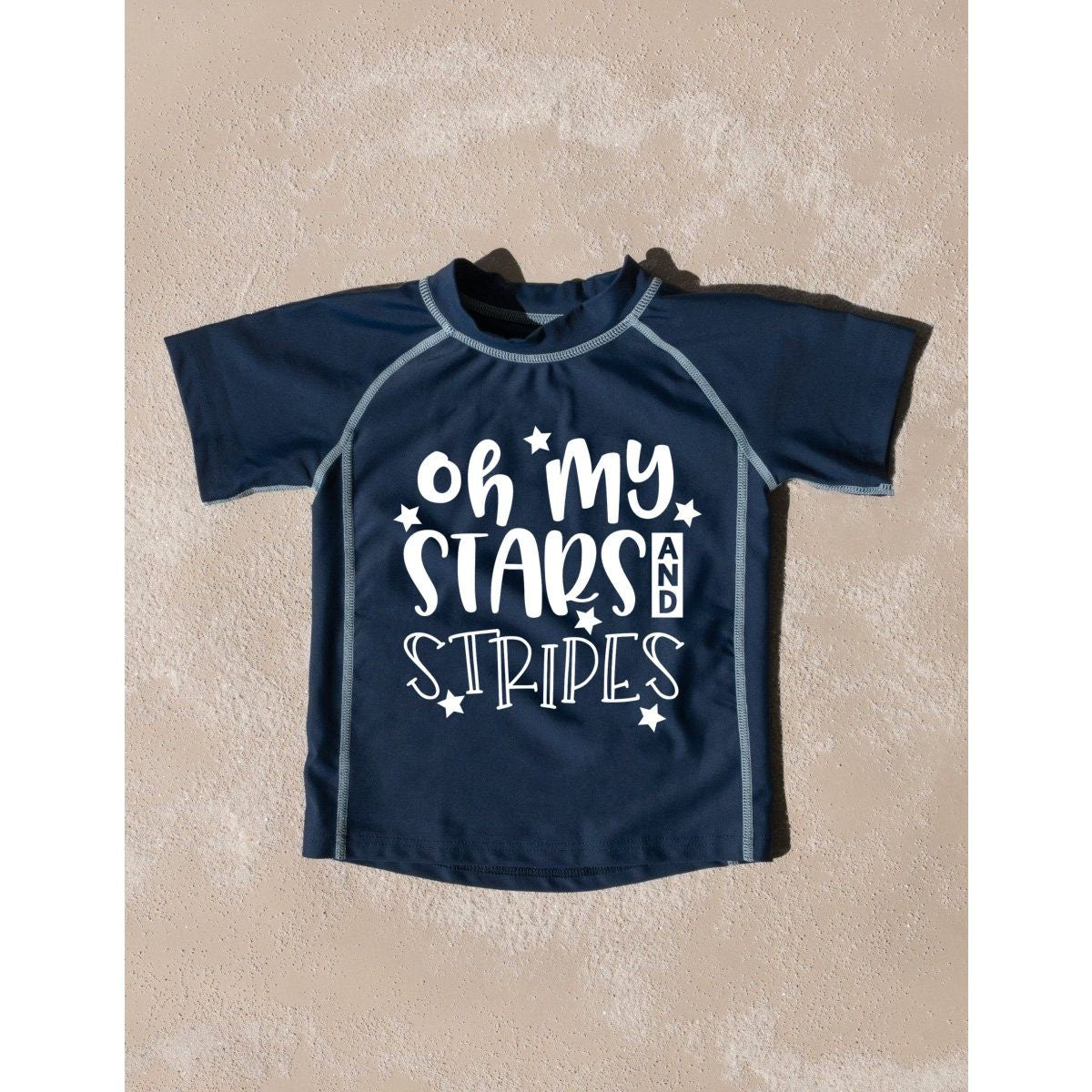 Oh My Stars and Stripes Toddler Rashguard Swimwear UV Protection +50 - Kids 4th of July Swimsuit - Toddler Girl Rash Guard