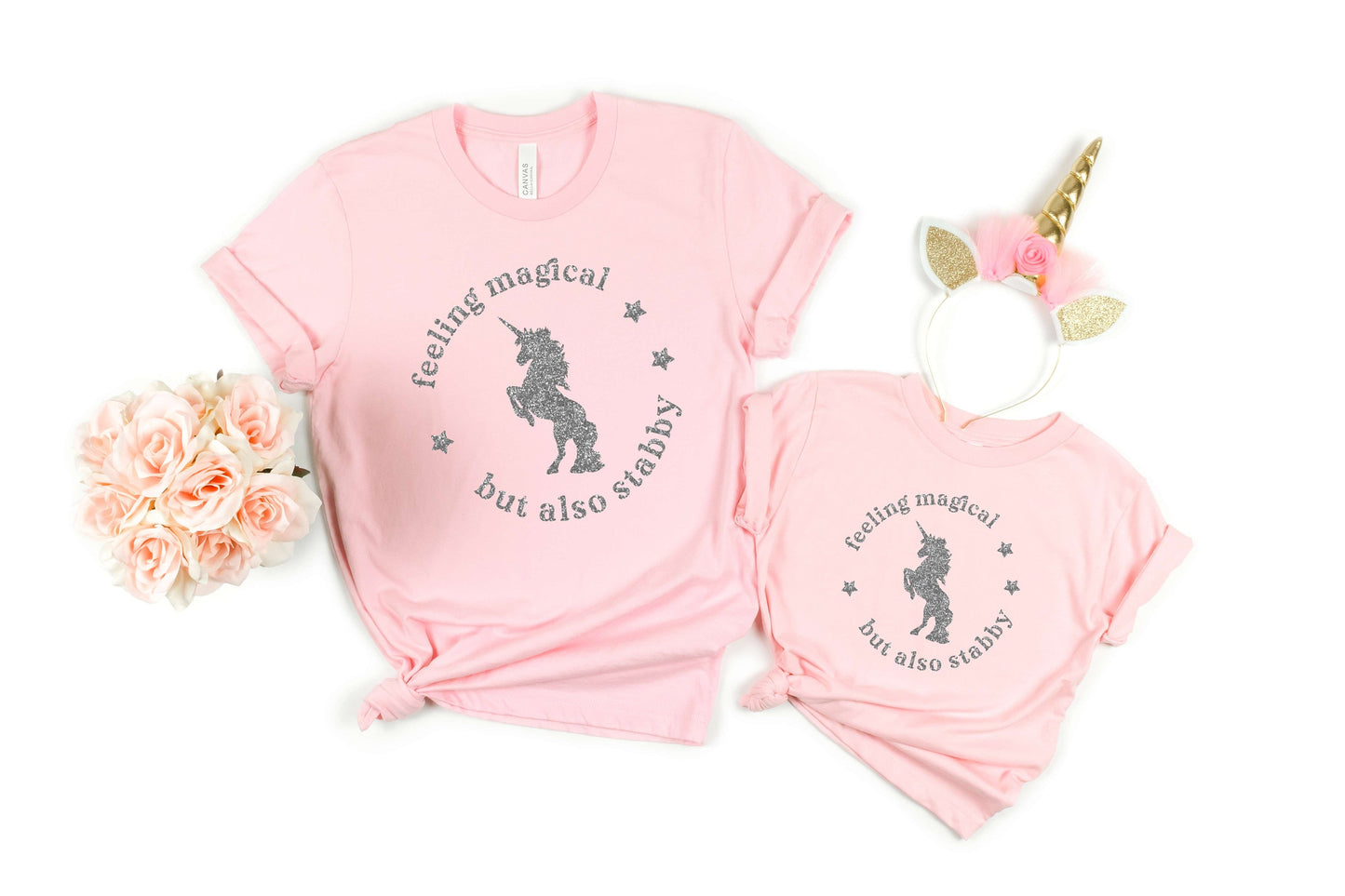 Feeling Magical But Also Stabby Funny Unicorn t-shirt • Kids and Adult Sizes • Gift for Sister • Mommy and Daughter Shirts • Unicorn Shirt