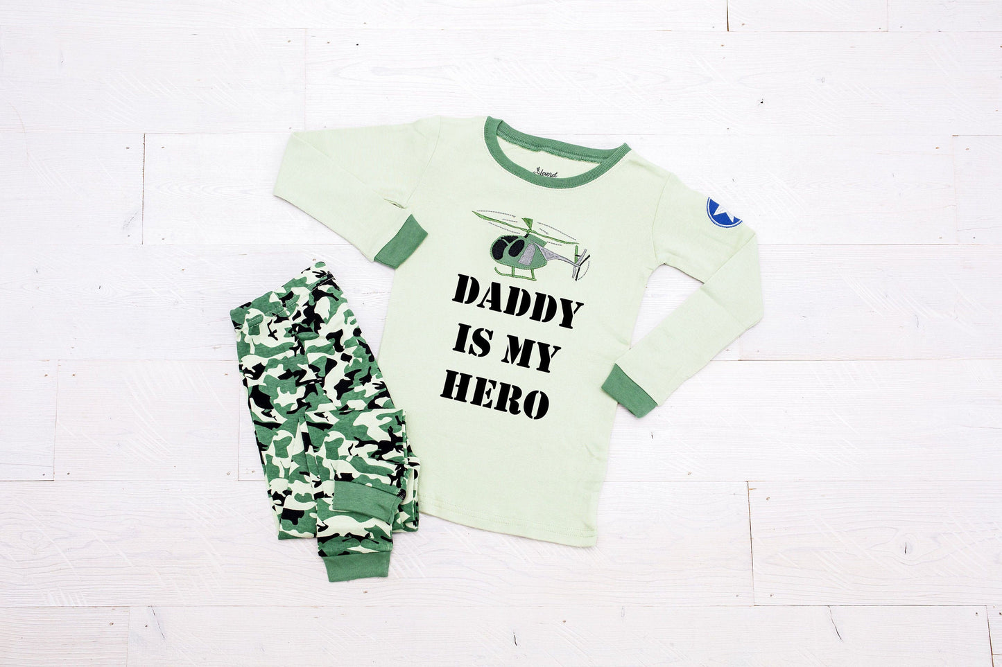 Daddy is My Hero Helicopter Camouflage Pajamas, Helicopter Pajamas, Kids Helicopter Pajamas, Camo Pajamas, Military Pajamas, Helicopter PJs