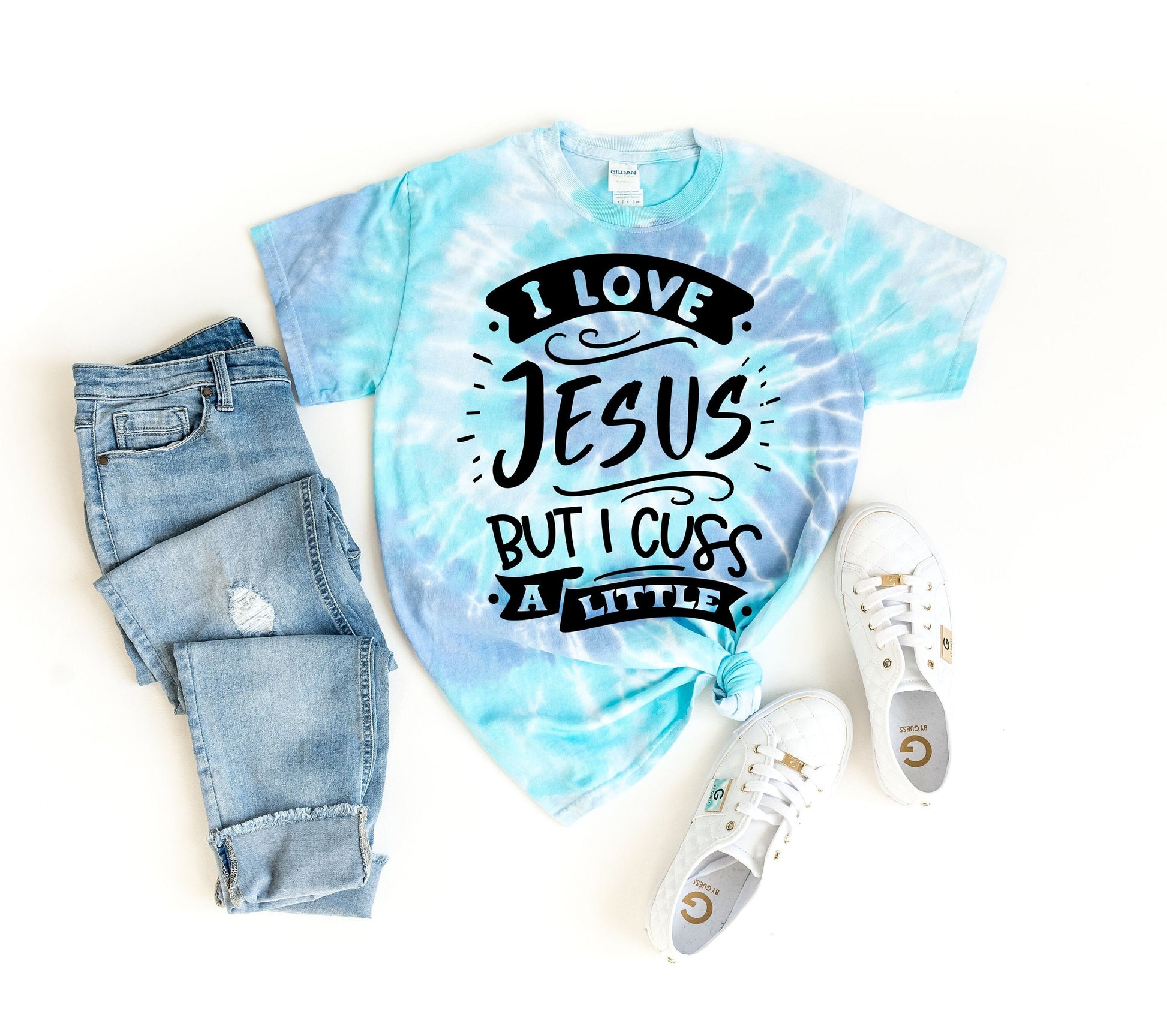I Love Jesus But I Cuss a Little Tie Dye Shirt - Christian Apparel - Funny Christian Tees - Christian Gifts - I Love Jesus Shirt