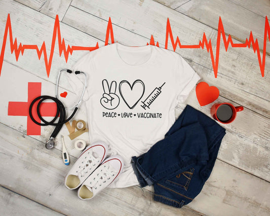 Peace Love Vaccinate unisex t-shirt • super soft tees for women • vaccinated shirt • proudly vaccinated