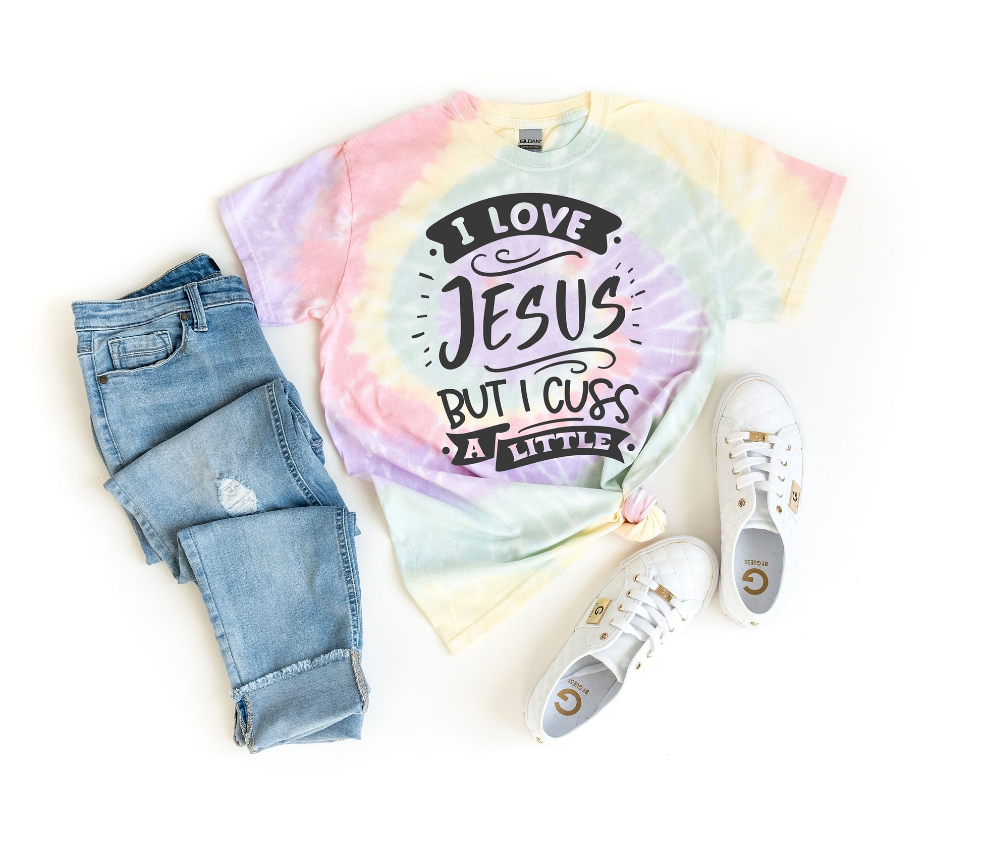 I Love Jesus But I Cuss a Little Tie Dye Shirt - Christian Apparel - Funny Christian Tees - Christian Gifts - I Love Jesus Shirt