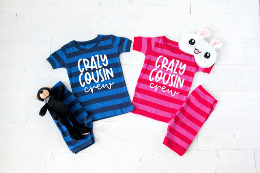 Crazy Cousin Crew Striped Shorts Toddler and Youth Pajamas - Kids Pajamas - Cousin Pajamas - Matching Cousin Summer Pajamas