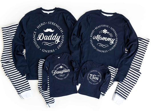 Daddy Mommy Son Daughter Matching Family Navy Striped Pajamas - matching family pajamas - matching pajamas - photoshoot pajamas