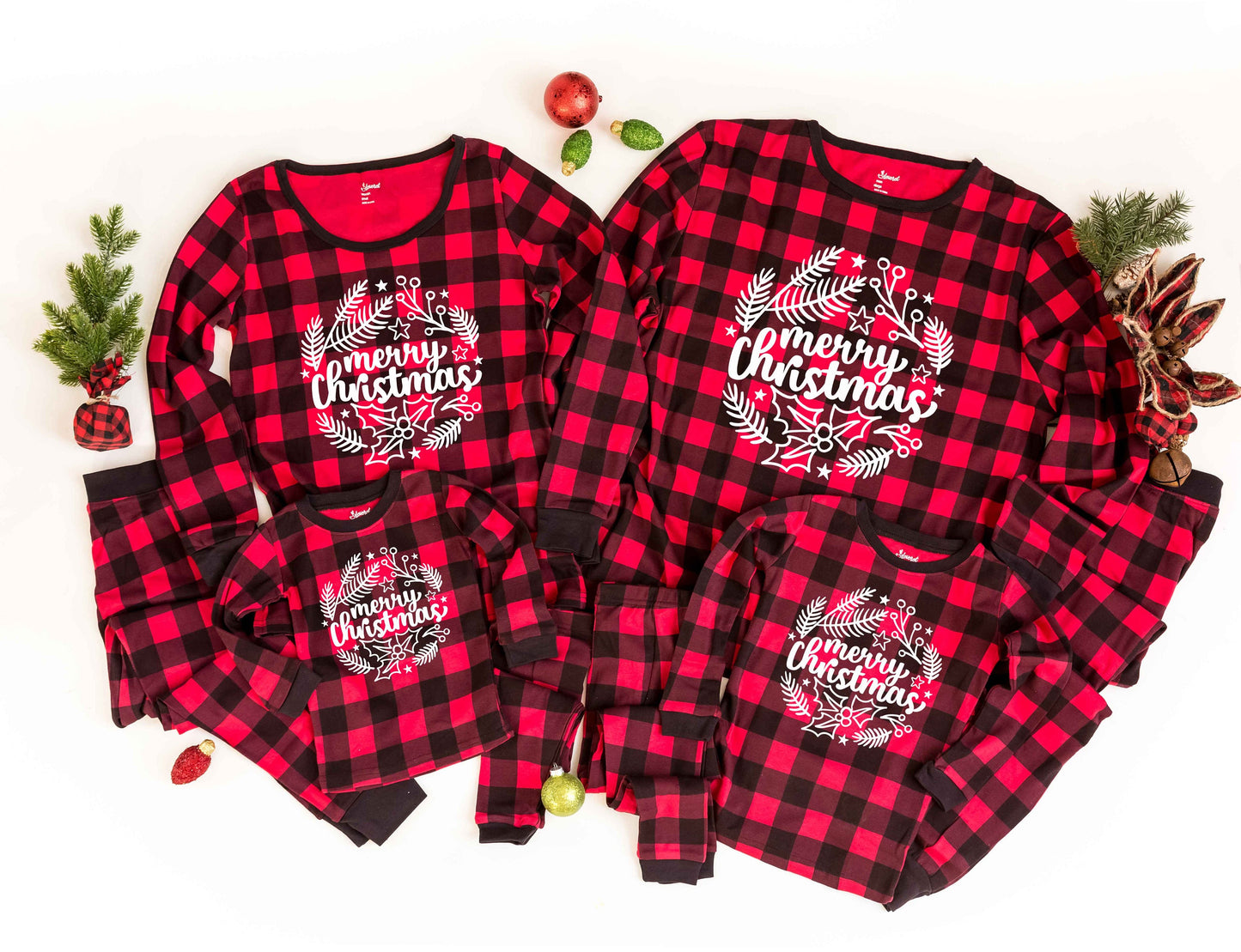 Merry Christmas Holly Buffalo Plaid Family Christmas Pajamas - women's christmas jammies - matching family christmas pjs