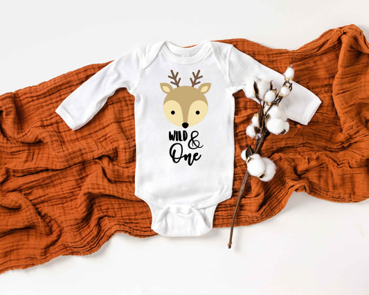 Wild and One Longsleeved Bodysuit - Wild One Birthday Party - Forest animals party