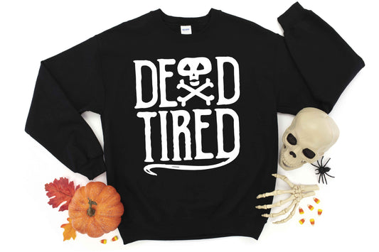 Dead Tired Halloween Unisex Crewneck Fleece Pullover Sweatshirt