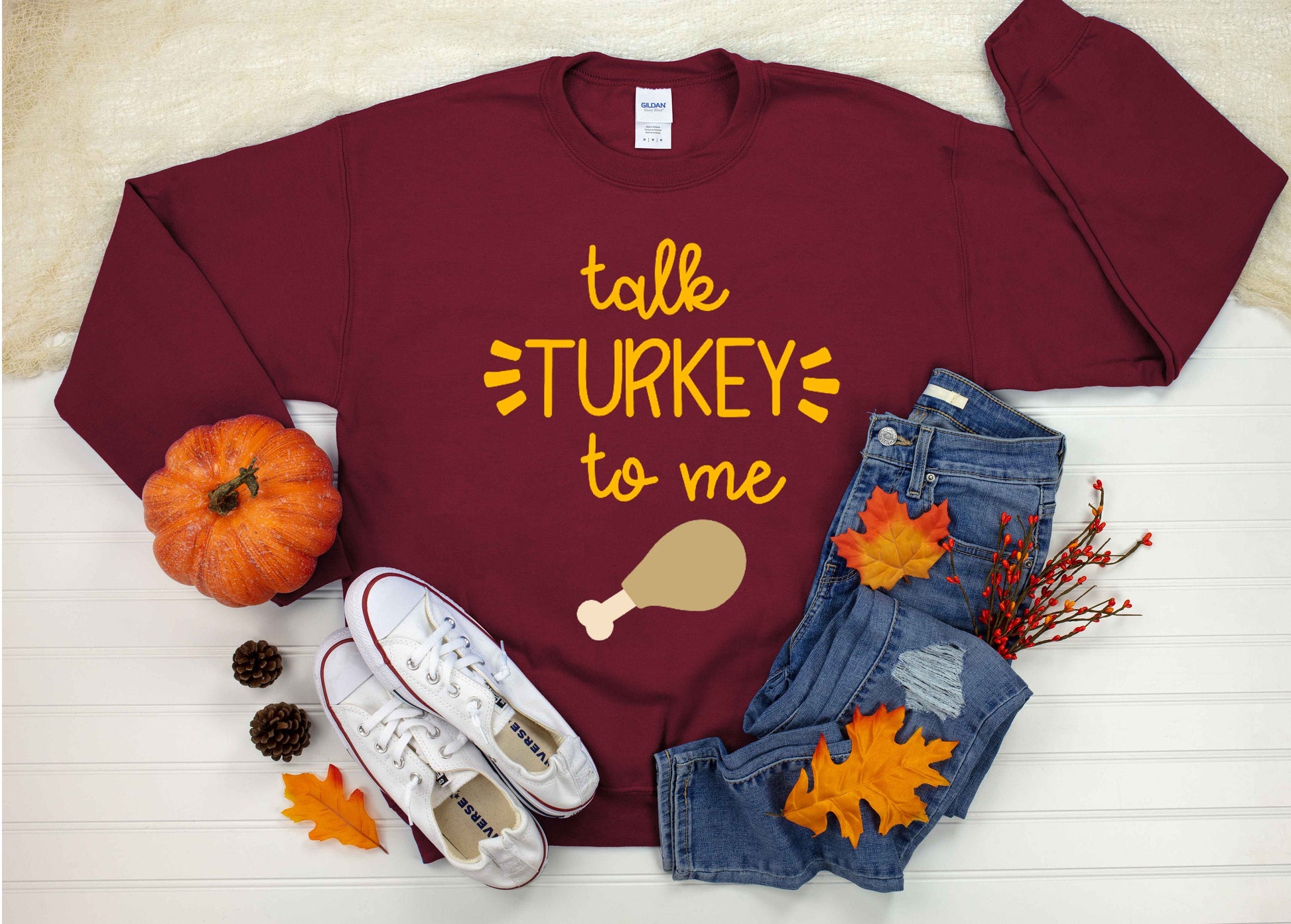 Talk Turkey To Me Thanksgiving Unisex Crewneck Fleece Pullover Sweatshirt