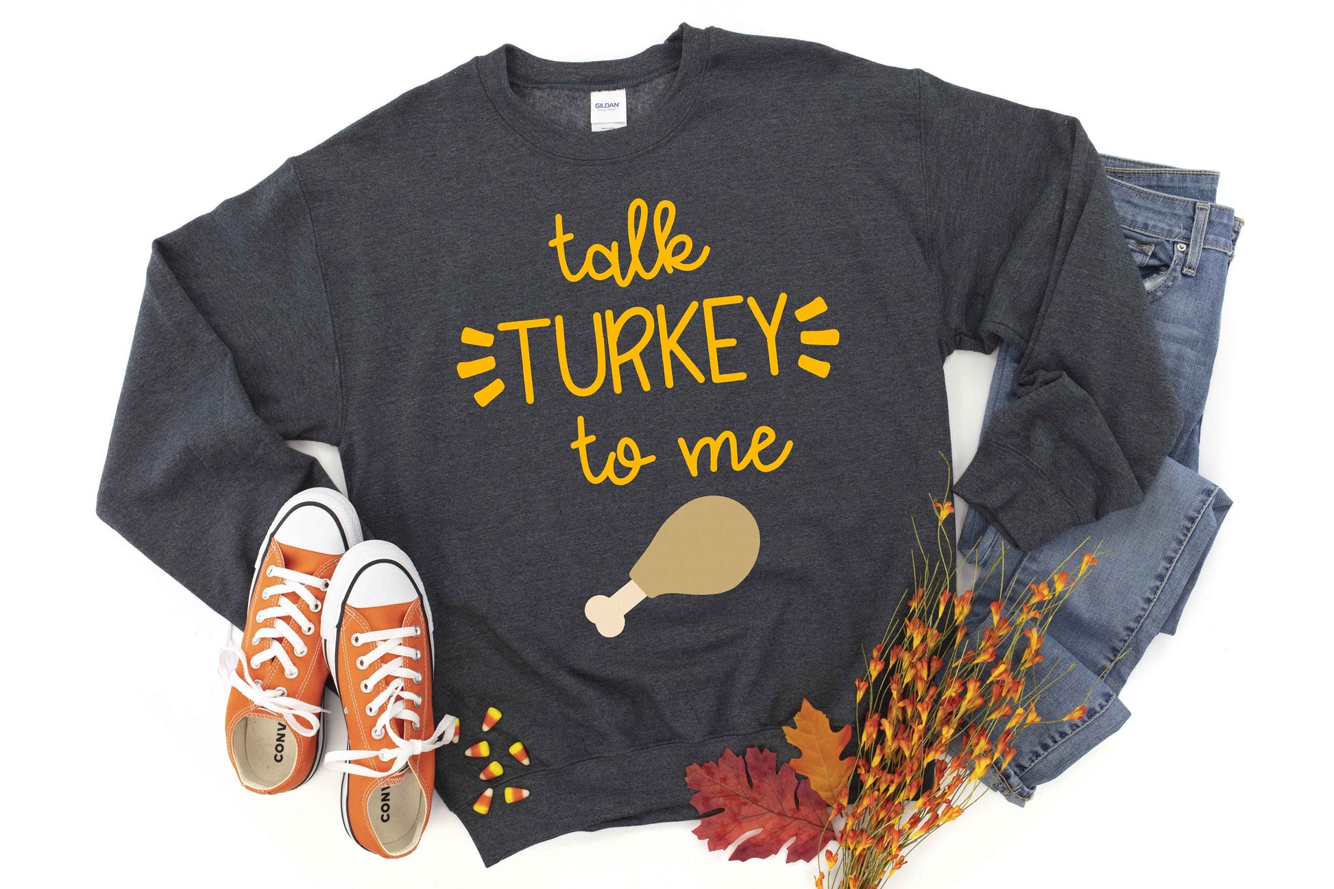 Talk Turkey To Me Thanksgiving Unisex Crewneck Fleece Pullover Sweatshirt