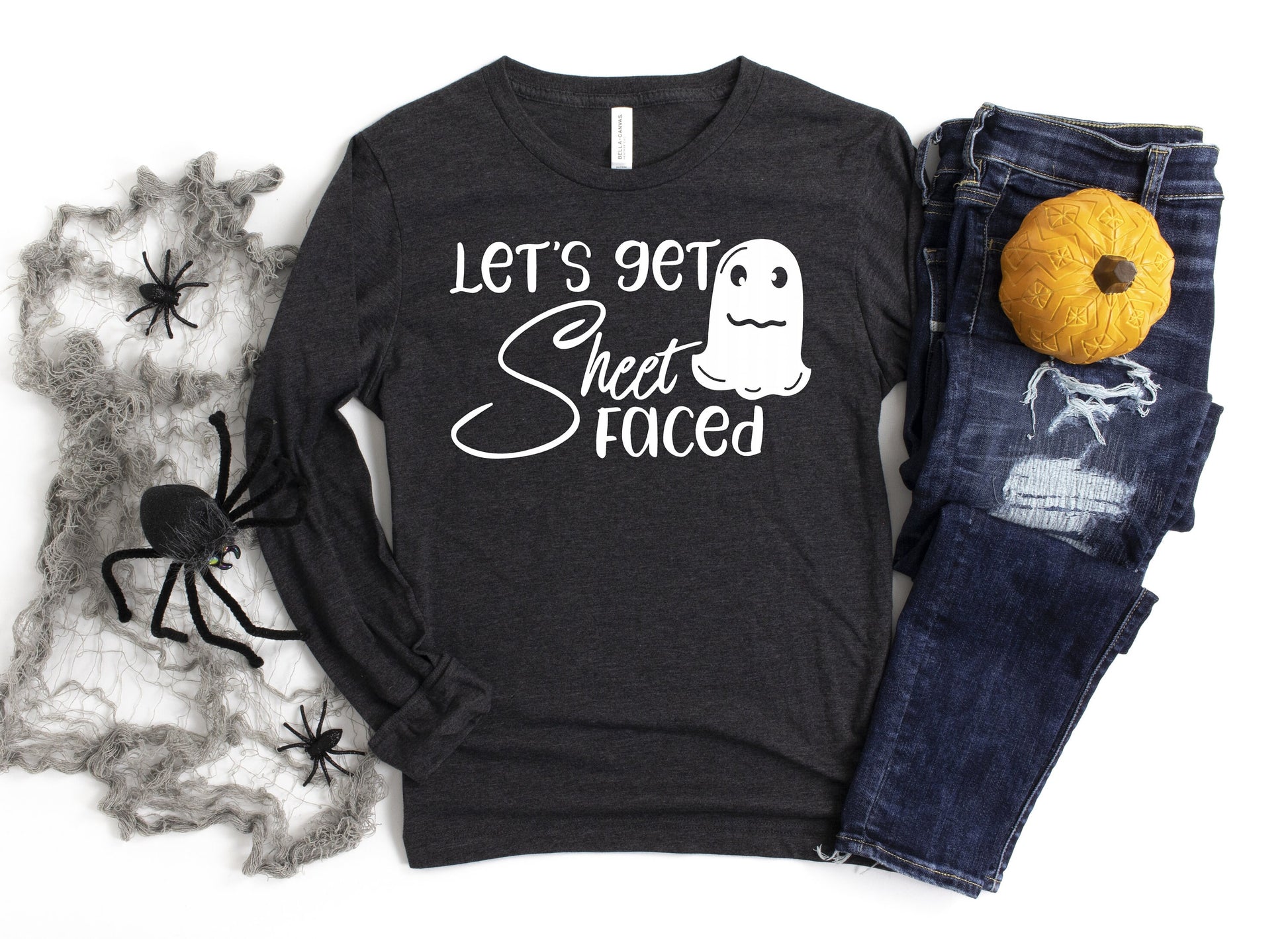 Let's Get Sheet Faced long sleeve t-shirt, trick or treating shirt, halloween party shirt