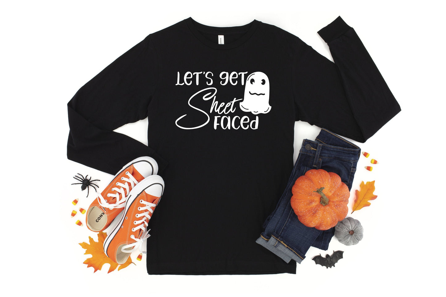 Let's Get Sheet Faced long sleeve t-shirt, trick or treating shirt, halloween party shirt