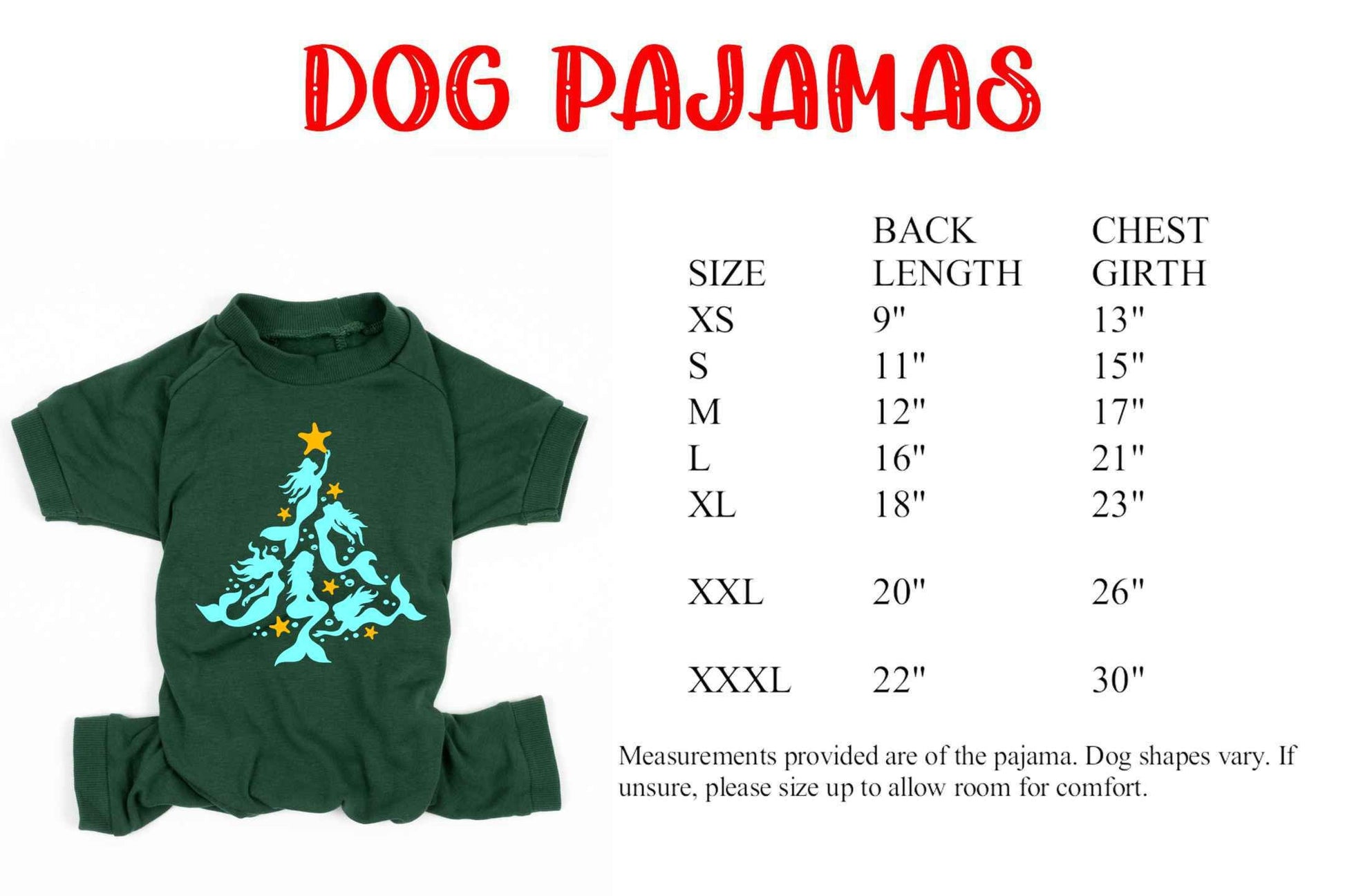 Christmas Pajamas Forest Green Mermaid Christmas Tree - adult and kids sizes - kids christmas pjs - christmas jammies - Family matching PJs